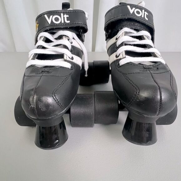 RIEDELL VOLT MENS LOW CUT ROLLER SKATES SIZE 4 BLACK WITH WHITE STRIPES - Picture 5 of 12